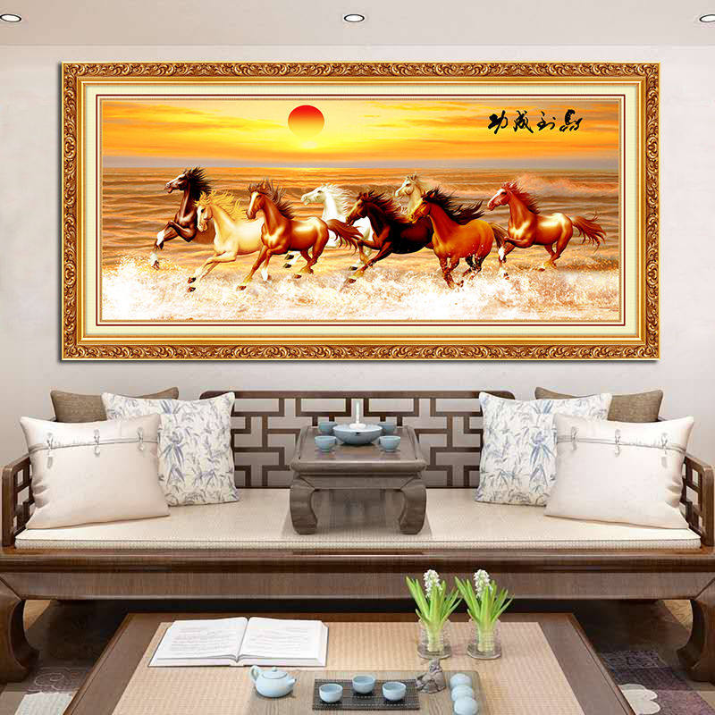 马到成功招财八骏图装饰画客厅自粘壁画八匹马玄关沙发墙贴画海报,淘宝优惠券,粉丝福利购,淘宝优惠卷