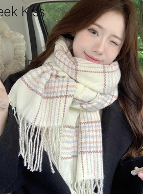 CheekKiss韩版格子围巾女冬季