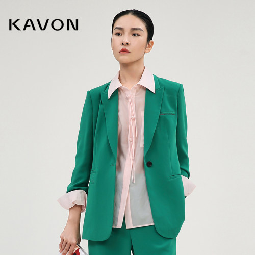 Kavon/卡汶舒适通勤易搭肌理面料多色轻国潮盘扣式直筒长袖女衬衣-图2