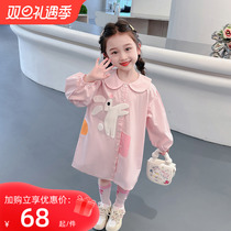 Girl Shirt Dress Spring Autumn 2023 New Ocean Qi Children Trendy Pink One-piece Dress Girl Autumn Clothing Pure Cotton Dresses