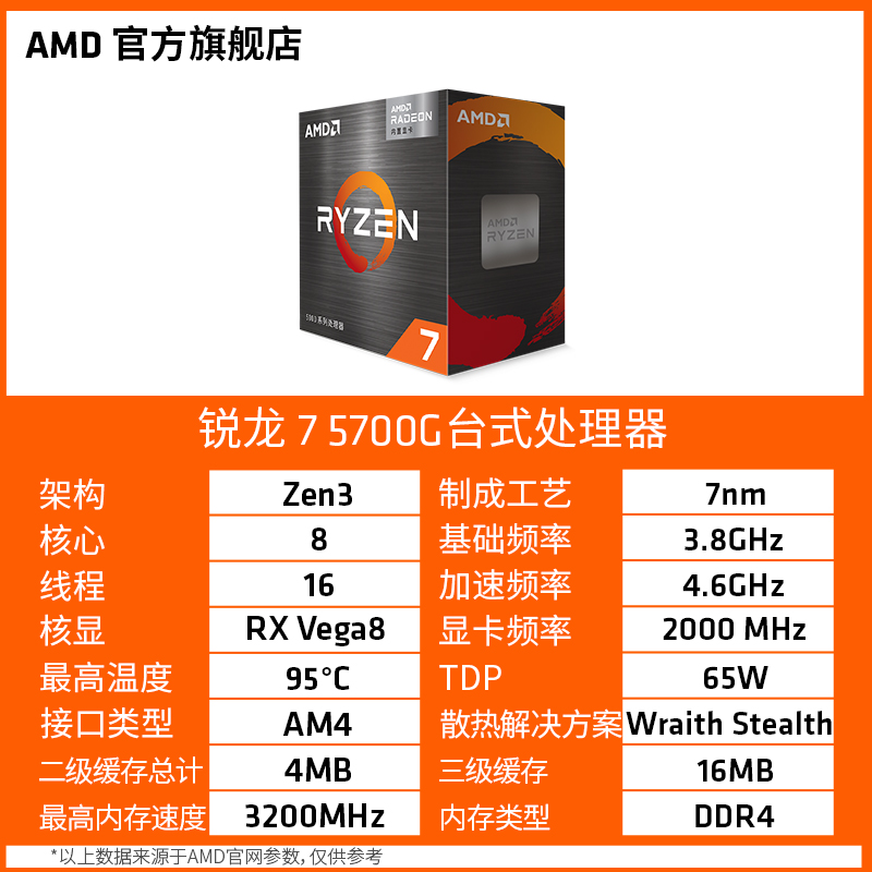 AMD 锐龙7 5700G处理器(r7)7nm搭载8核16线程集成显卡办公家用CPU - 图3