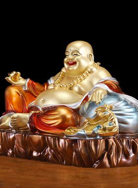 弥勒佛像供奉家用黄铜彩绘全堂佛