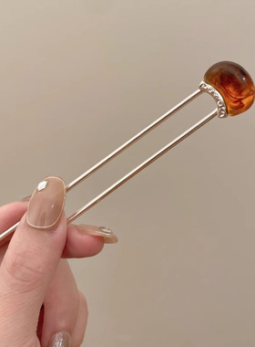 新中式简约晕染u型发簪女小众盘发簪子马面裙旗袍发钗复古头饰
