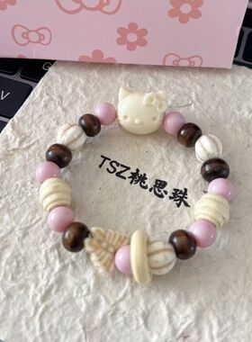 小清新甜美饼干猫咪手链女彩色串珠小众中式气质百搭设计手串手饰