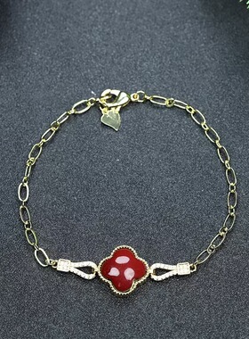 天然朱砂吊坠高含量紫金沙镶嵌四件套女四叶草项链手链感配饰