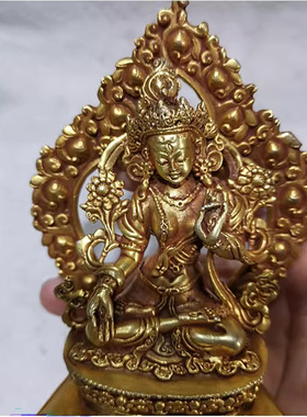 4寸 白度母 尼泊尔纯铜鎏金佛像 白救度母 七眼佛母 约高13cm