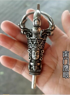 尼泊尔精品纯铜金刚铃佛母头手柄 大号手摇铃用手柄 五股金刚铃头