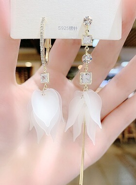 不对称花瓣流苏耳环女超
