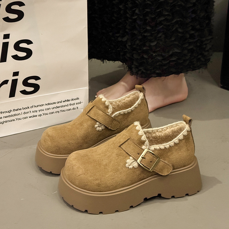 厚底勃肯鞋女冬季2025新款增高毛毛小皮鞋加绒一脚蹬保暖雪地棉鞋,淘宝优惠券,粉丝福利购,淘宝优惠卷