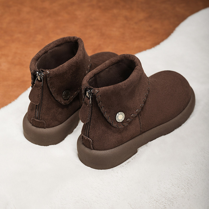 高帮勃肯鞋女2025冬季加绒保暖软底复古棉鞋后拉链棕色雪地短靴子,淘宝优惠券,粉丝福利购,淘宝优惠卷