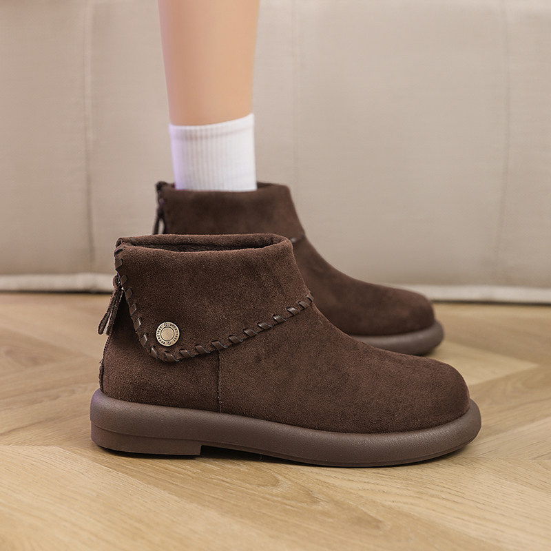 高帮勃肯鞋女2025冬季加绒保暖软底复古棉鞋后拉链棕色雪地短靴子,淘宝优惠券,粉丝福利购,淘宝优惠卷