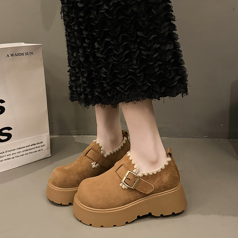 厚底勃肯鞋女冬季2025新款增高毛毛小皮鞋加绒一脚蹬保暖雪地棉鞋,淘宝优惠券,粉丝福利购,淘宝优惠卷