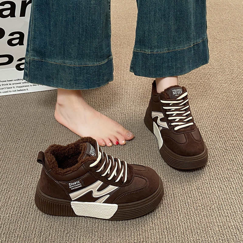 美拉德运动棉鞋女冬季2025爆款真皮加绒保暖高帮板鞋复古雪地棉靴,淘宝优惠券,粉丝福利购,淘宝优惠卷