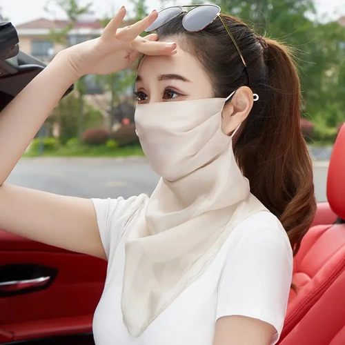 Шелковая медицинская маска, дышащая вуаль, тонкий летний шарф, с защитой шеи, защита от солнца