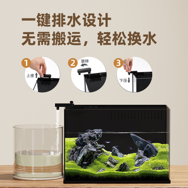 老渔匠超白玻璃桌面鱼缸背过滤制氧懒人免换水金鱼客厅生态水族箱