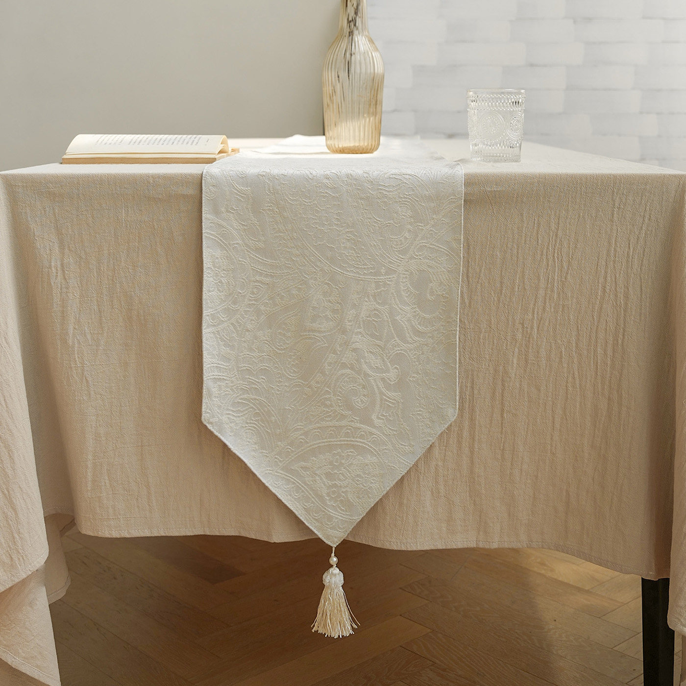 莉娜刺绣桌旗布艺流苏长条形电视柜桌布防尘防水鞋柜盖巾盖布餐桌,淘宝优惠券,粉丝福利购,淘宝优惠卷