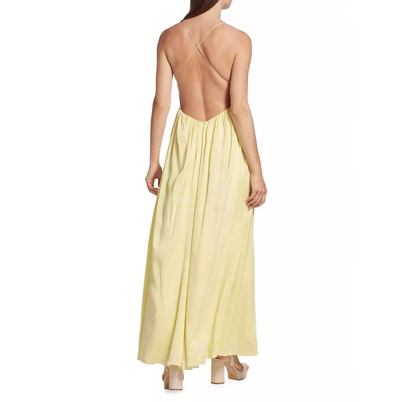 全球代购Zimmermann连衣裙女式新款专柜淡黄色吊带式露背长裙-图2
