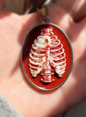 美式艺术骸骨肋骨骨架吊坠项链