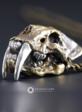 骸剑齿虎头骨吊坠可动骷髅项链