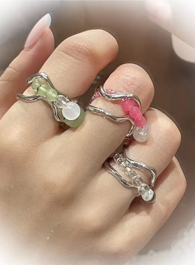 彩色串珠戒指甜酷千禧辣妹y2k饰品小众设计亚文化个性高级食指戒