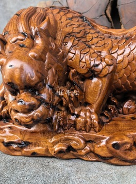 创意新款霸气雷击枣木神兽摆件吸水兽纳福家具摆件乔迁礼物摆设