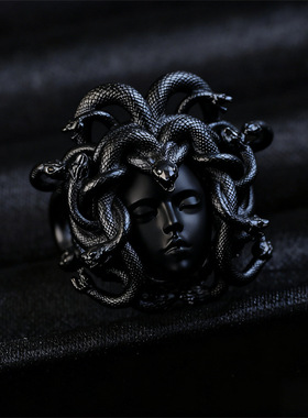 古希腊美杜莎女王古币戒指艺术新款复古个性气质高颜值食指戒首饰