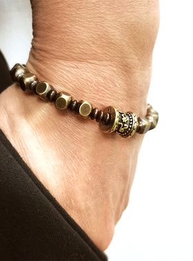 原创设计六字真言复古黄铜手串