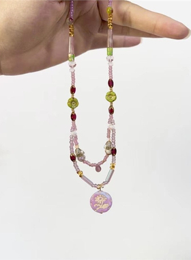 春之序曲2捷克珠淡紫色氛围感双层手工串珠小众项链新仿珍珠颈链