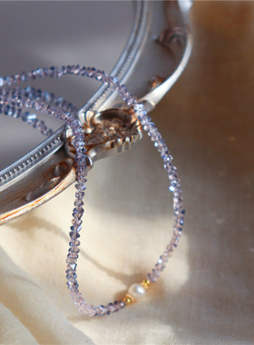 简约紫色多棱珍珠项链紫水晶女