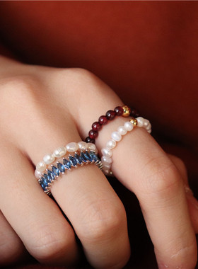 高亮弹力线戒指石榴石红玛瑙天然