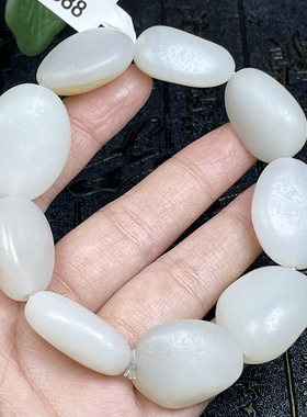 新疆和田玉籽料手串 颗颗带皮独籽 羊脂白玉手链毛孔清晰可见收藏