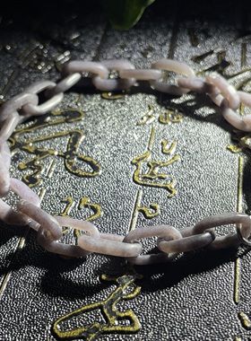 天然和田玉烟紫手链纯手工雕刻链条手串帝王紫满色925银扣头收藏