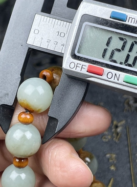 新疆和田玉手串颗颗留皮籽料聚宝盆手持 12MM圆珠精挑细选珠收藏