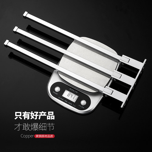 旋转毛巾架全铜卫生间壁挂式轻奢活动免打孔毛巾杆浴室三层毛巾挂 - 图3