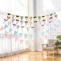 Bronzing triangular flag waves pull flags Birthday Party Supplies Atmosphere Decorations Gold And Silver Pink Blue Banners