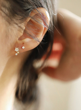 【双闪珠光】SK灵动耳钉大小星星贝珠珍珠可爱弧形日韩耳饰女ins