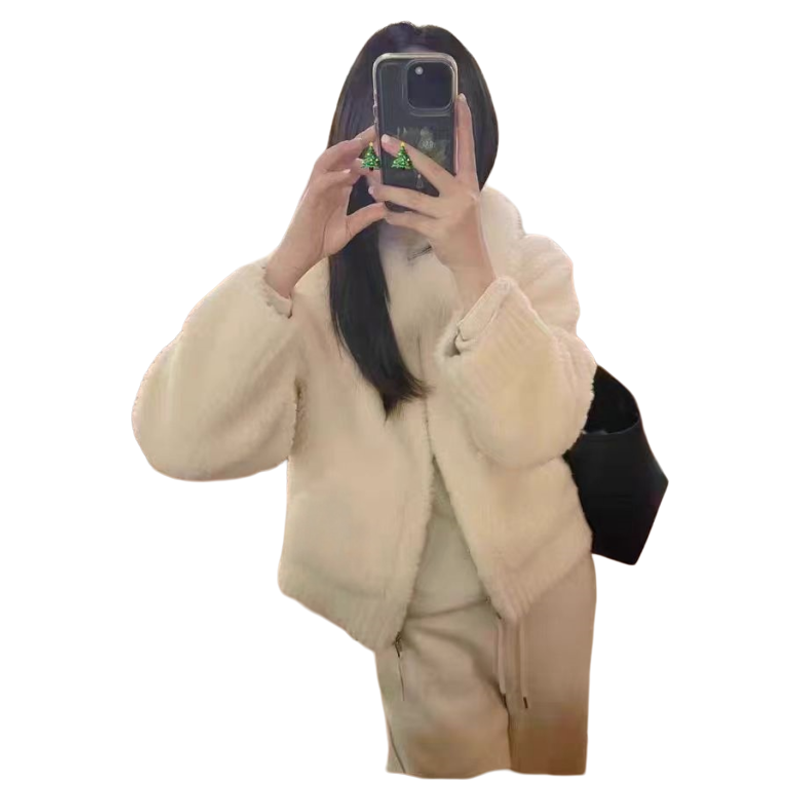 现~2026春季新款女芯宝韩国代购ROMANCE0毛领羊羔毛拉链纯色外套,淘宝优惠券,粉丝福利购,淘宝优惠卷