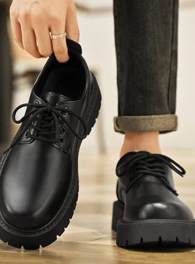 Men's Work Shoes 2026秋季商务防水黑色厚底韩版百搭工作皮鞋
