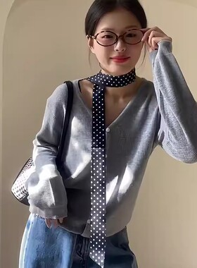 韩系黑白波点丝巾发带绑包