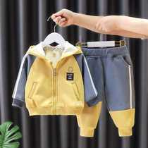 Male baby plus suede suit Spring autumn season Childrens sweatshirt 2023 Baby Boy Even hat clothes boy winter clothing two sets