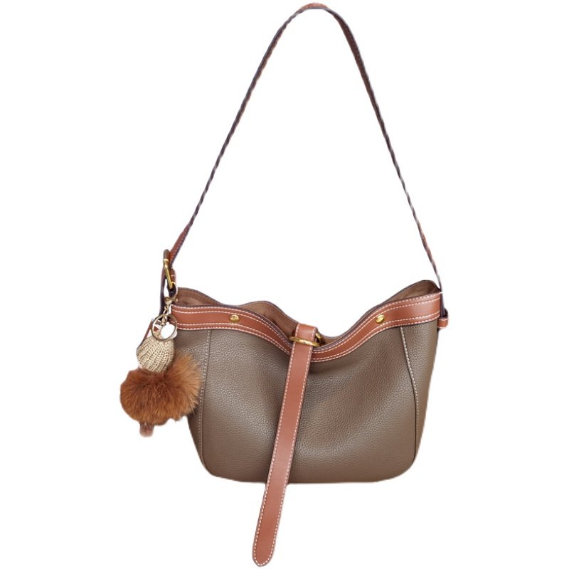 水桶包包2025新款包高级感牛皮撞色软真皮托特包大容量单肩斜挎潮,淘宝优惠券,粉丝福利购,淘宝优惠卷