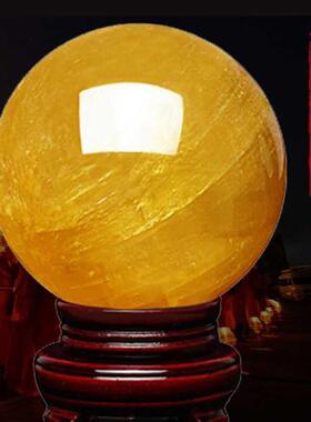 电动旋转自动旋转天然黄水晶球摆件玄关客厅缺角补角除四害球直发