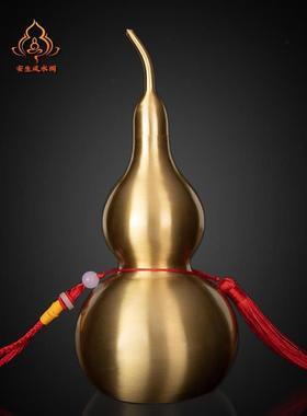 纯黄铜葫芦小摆件开口空心八卦铜葫芦大号招财挂件客厅车载装饰真