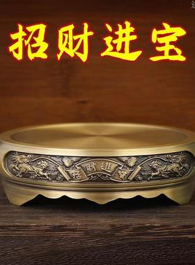 黄铜百福米缸聚宝盆底座铜葫芦家用圆形摆件招财进宝渔夫山水底座