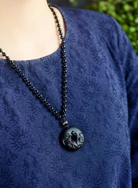 五行缺水补水 北方水神玄武 黑曜石属水吊坠项链水泽节卦黑色直发