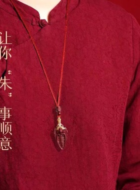 天然朱砂饕餮剑式吊坠男女项链高含紫金砂原石本命年挂件饰品礼物