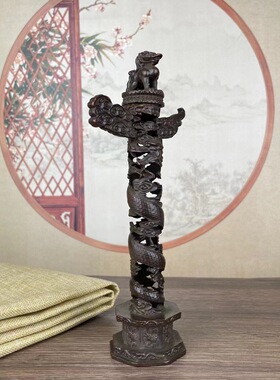 复古华表摆件古玩华表柱摆件中华柱龙柱家居办公室装饰工艺品摆件