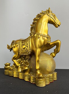 纯铜生肖铜马摆件办公桌客厅立马发财马到成功福字马家居玄关摆设