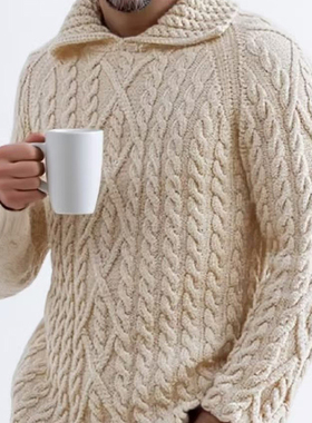 2026秋冬欧美复古套头宽松毛衣男慵懒风针织衫上衣Men's sweater