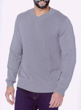 2026秋冬新款男士针织宽松打底上衣纯色V领大码毛衣Men's sweater